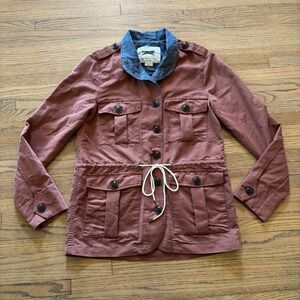 Obey Propaganda Womens XS Mauve Utility Field‎ Jacket Denim Drawstring Waist
